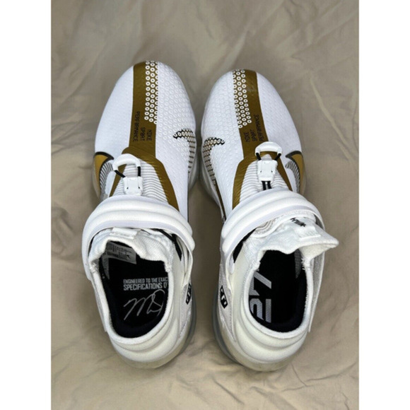 Nike Force Zoom Trout 7 Mens 7.5 Gold White Mid Metal Baseball Cleats Air Spikes - Picture 8 of 10